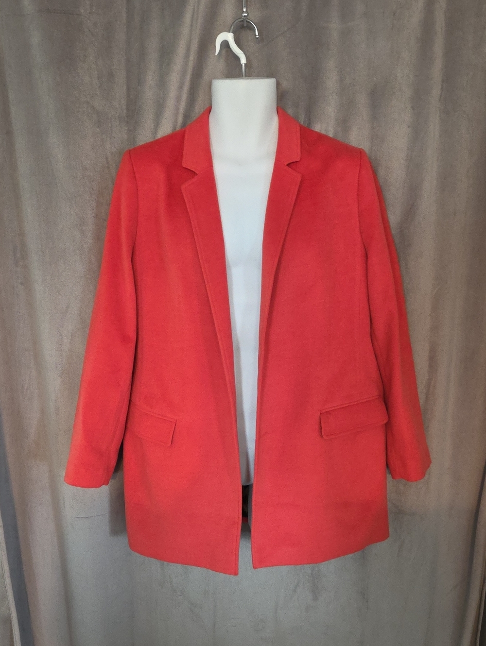 Chico's Size 2 (Ptp 24") Bright Coral Open-Front Blazer Wirh Leopard Print Inner